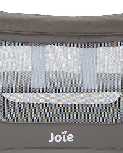 Joie Illusion Travel Cot With Tuckaway Changing Table-Deluxe Parent Organizer With Storage-Removable Bassinet-Compact Fold-Includes Carry Bag-For Infants-Upto 15 Kg-Nickel