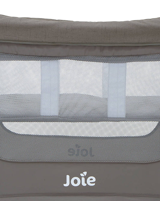 Joie Illusion Travel Cot With Tuckaway Changing Table-Deluxe Parent Organizer With Storage-Removable Bassinet-Compact Fold-Includes Carry Bag-For Infants-Upto 15 Kg-Nickel