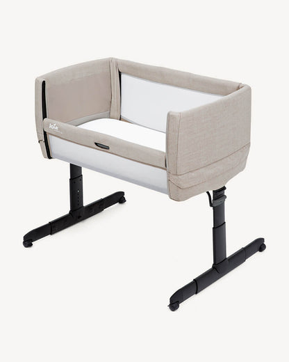 Joie Roomie Go Travel Bedside Crib-Compact Fold-With Both Side Mesh Windows & Removable Mattress-5 Height Adjustments-With 4 Lockable Wheels-For Infants-Upto 9 Kg-Clay