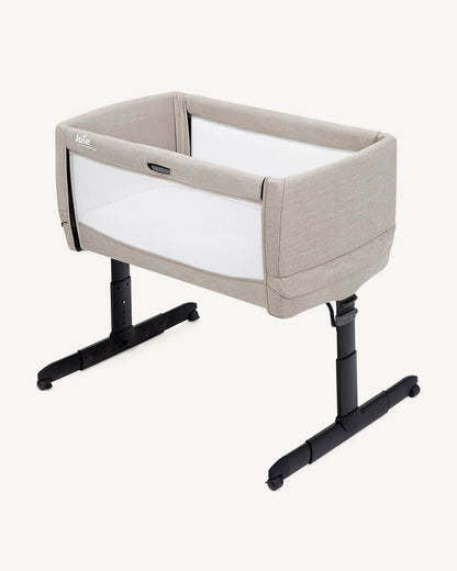 Joie Roomie Go Travel Bedside Crib-Compact Fold-With Both Side Mesh Windows & Removable Mattress-5 Height Adjustments-With 4 Lockable Wheels-For Infants-Upto 9 Kg-Clay