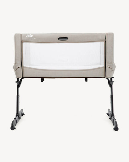 Joie Roomie Go Travel Bedside Crib-Compact Fold-With Both Side Mesh Windows & Removable Mattress-5 Height Adjustments-With 4 Lockable Wheels-For Infants-Upto 9 Kg-Clay