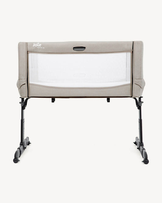 Joie Roomie Go Travel Bedside Crib-Compact Fold-With Both Side Mesh Windows & Removable Mattress-5 Height Adjustments-With 4 Lockable Wheels-For Infants-Upto 9 Kg-Clay