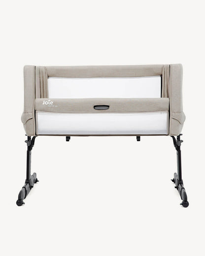 Joie Roomie Go Travel Bedside Crib-Compact Fold-With Both Side Mesh Windows & Removable Mattress-5 Height Adjustments-With 4 Lockable Wheels-For Infants-Upto 9 Kg-Clay