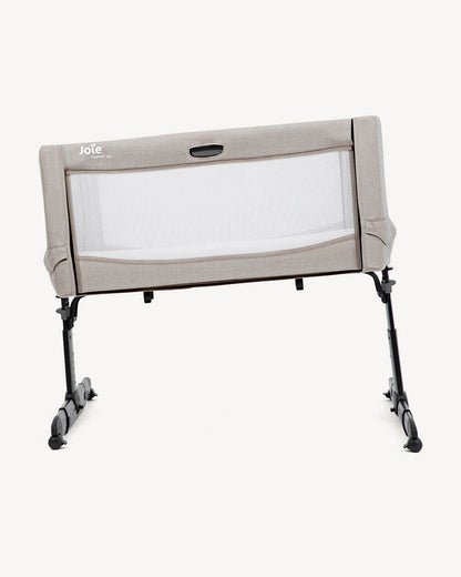 Joie Roomie Go Travel Bedside Crib-Compact Fold-With Both Side Mesh Windows & Removable Mattress-5 Height Adjustments-With 4 Lockable Wheels-For Infants-Upto 9 Kg-Clay