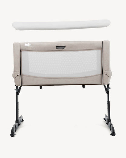 Joie Roomie Go Travel Bedside Crib-Compact Fold-With Both Side Mesh Windows & Removable Mattress-5 Height Adjustments-With 4 Lockable Wheels-For Infants-Upto 9 Kg-Clay