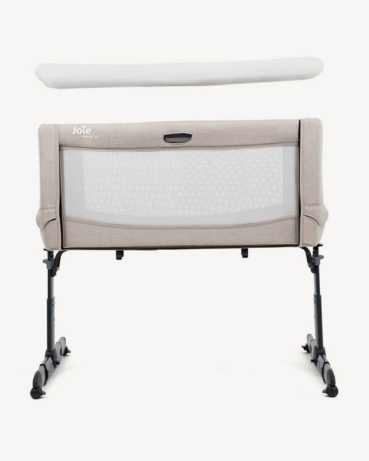 Joie Roomie Go Travel Bedside Crib-Compact Fold-With Both Side Mesh Windows & Removable Mattress-5 Height Adjustments-With 4 Lockable Wheels-For Infants-Upto 9 Kg-Clay