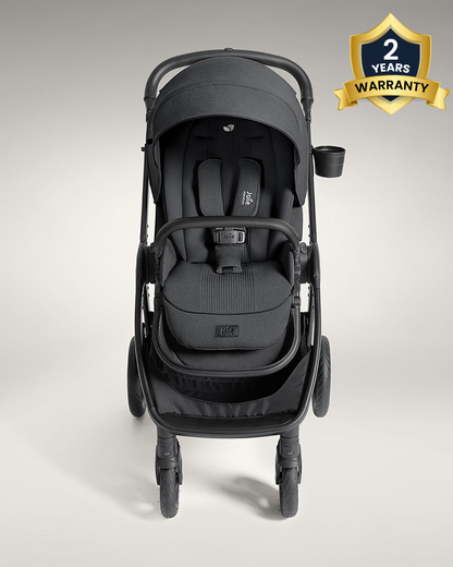 Joie Finiti Baby Stroller-Height Adjustable Handle Height-Reversible & Flat Reclining Seat-Travel System Compatible-2 Years Warranty-For 0 to 4Y (Upto 22 Kg)-Ebony