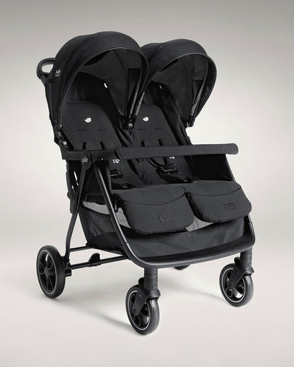 Joie Estrella Twin Stroller-Individually Adjustable Near Flat Reclining Seat-One Hand Fold-2 Years Warranty-Eclipse