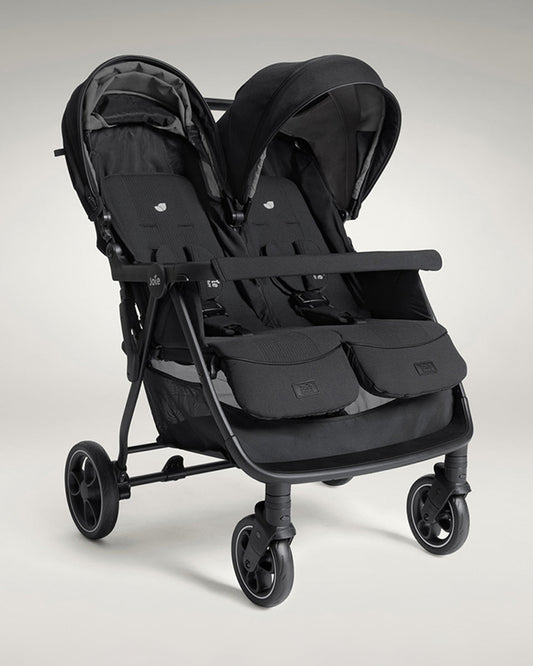 Joie Estrella Twin Stroller-Individually Adjustable Near Flat Reclining Seat-One Hand Fold-2 Years Warranty-Eclipse