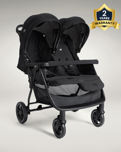 Joie Estrella Twin Stroller-Individually Adjustable Near Flat Reclining Seat-One Hand Fold-2 Years Warranty-Eclipse