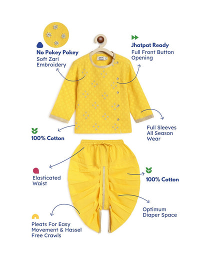 Tiber Taber Yellow Kurta Dhoti Set-Zari-Cotton-For Infants