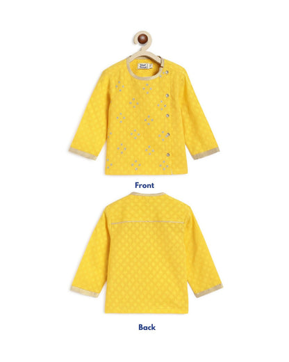 Tiber Taber Yellow Kurta Dhoti Set-Zari-Cotton-For Infants