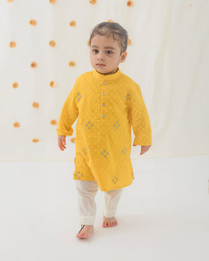 Tiber Taber Yellow Kurta Pajama Set-Classic Zari-Cotton-For Infants