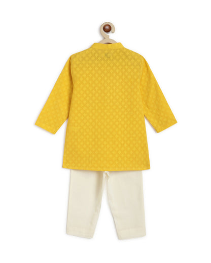 Tiber Taber Yellow Kurta Pajama Set-Classic Zari-Cotton-For Infants