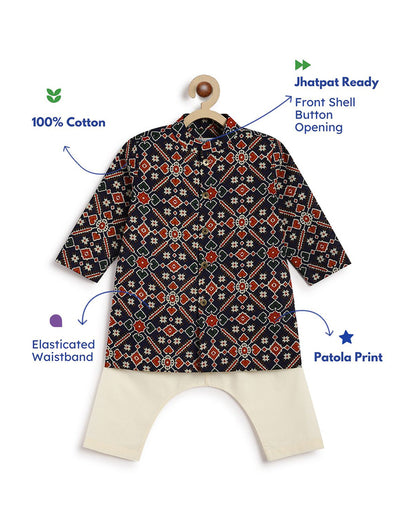 Tiber Taber Multicolor Kurta Pajama Set-Patola Print-Cotton-For Infants