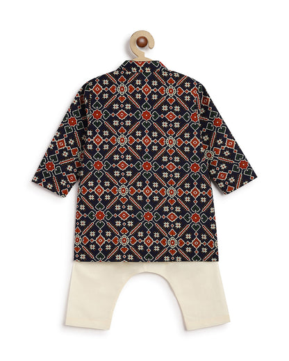Tiber Taber Multicolor Kurta Pajama Set-Patola Print-Cotton-For Infants