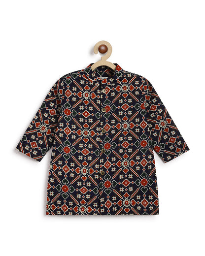 Tiber Taber Multicolor Kurta Pajama Set-Patola Print-Cotton-For Infants