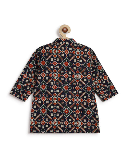 Tiber Taber Multicolor Kurta Pajama Set-Patola Print-Cotton-For Infants