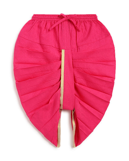 Tiber Taber Yellow & Pink Kurta Dhoti Set-Floral Print-Cotton-For Infants