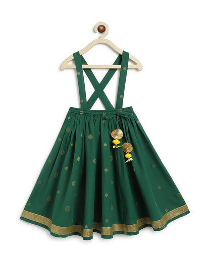 Tiber Taber Yellow & Bottle Green Lehenga Choli Set-Embroidered-Cotton-For Infants
