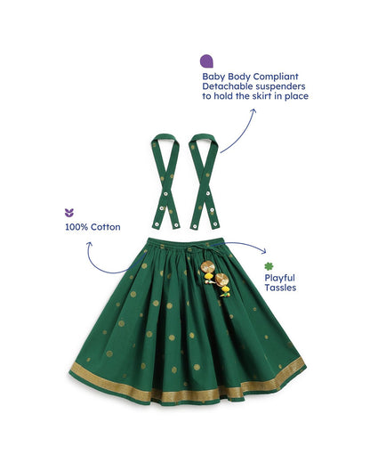 Tiber Taber Yellow & Bottle Green Lehenga Choli Set-Embroidered-Cotton-For Infants