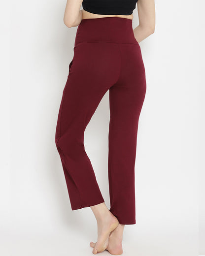 Wobbly Walk Wine Berry Maternity Wide Leg Pant-Solid Color-French Terry Cotton-Loose Fit-Bump Friendly