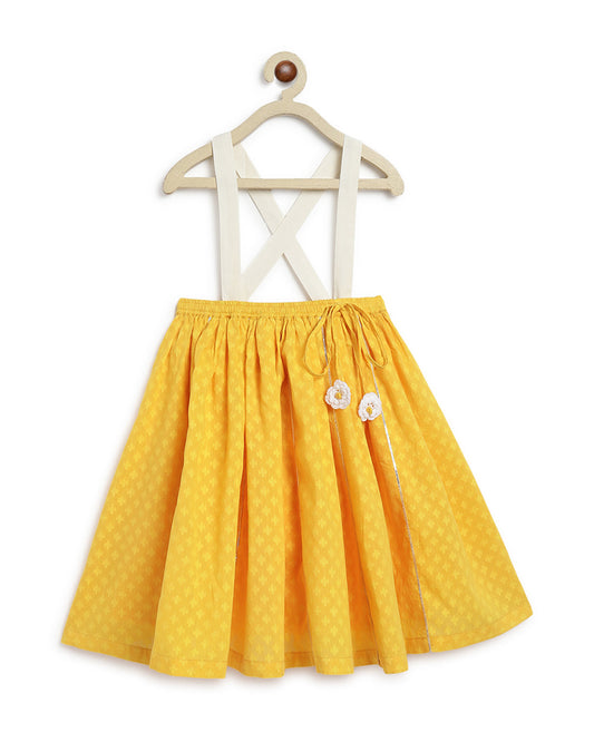 Tiber Taber Yellow & White Lehenga Choli Set-Embroidered-Cotton Silk-For Infants