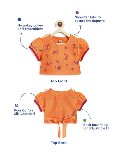 Tiber Taber Pink & Orange Lehenga Choli Set-Embroidered-Cotton-For Infants