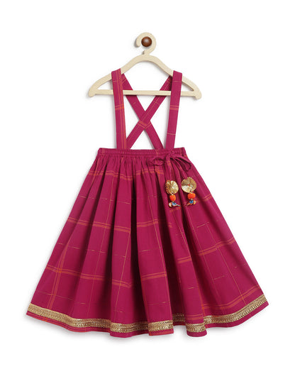 Tiber Taber Pink & Orange Lehenga Choli Set-Embroidered-Cotton-For Infants