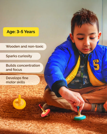 Shumee Wooden Spin Tops-Indoor Toy-Set Of 3-Wooden & Non Toxic-36M+