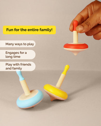 Shumee Wooden Spin Tops-Indoor Toy-Set Of 3-Wooden & Non Toxic-36M+