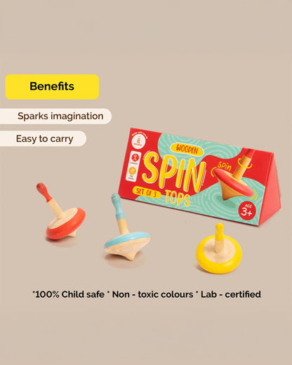 Shumee Wooden Spin Tops-Indoor Toy-Set Of 3-Wooden & Non Toxic-36M+