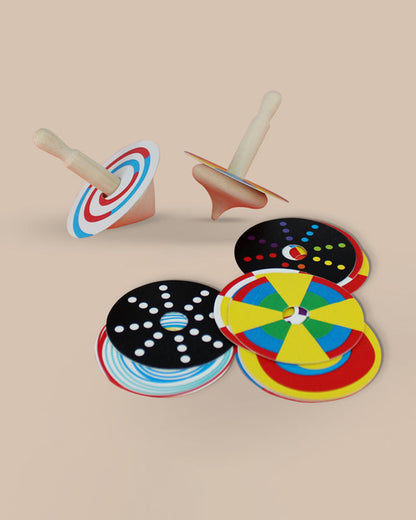Shumee Wooden Spin Tops-Indoor Toy-12 Patterned Discs-Develops Motor Skills-36M+