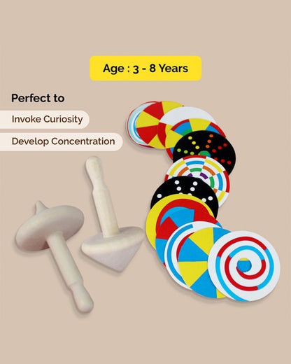 Shumee Wooden Spin Tops-Indoor Toy-12 Patterned Discs-Develops Motor Skills-36M+