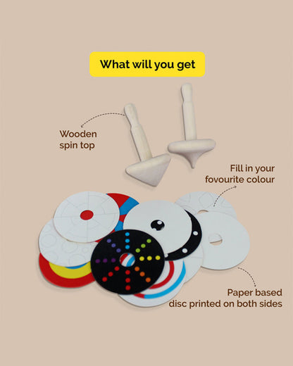 Shumee Wooden Spin Tops-Indoor Toy-12 Patterned Discs-Develops Motor Skills-36M+