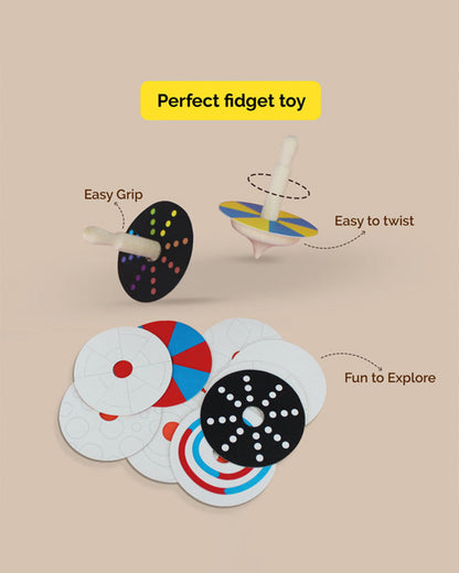 Shumee Wooden Spin Tops-Indoor Toy-12 Patterned Discs-Develops Motor Skills-36M+