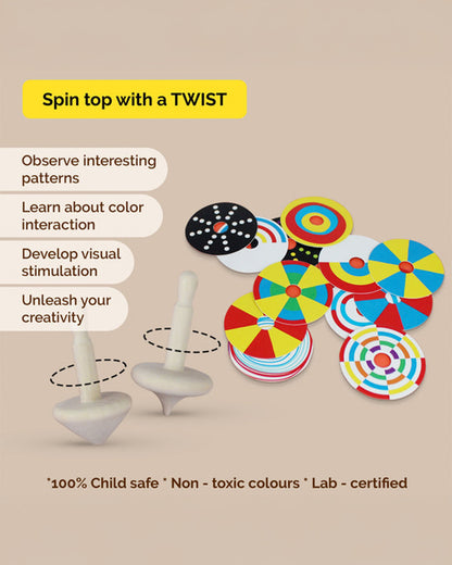 Shumee Wooden Spin Tops-Indoor Toy-12 Patterned Discs-Develops Motor Skills-36M+