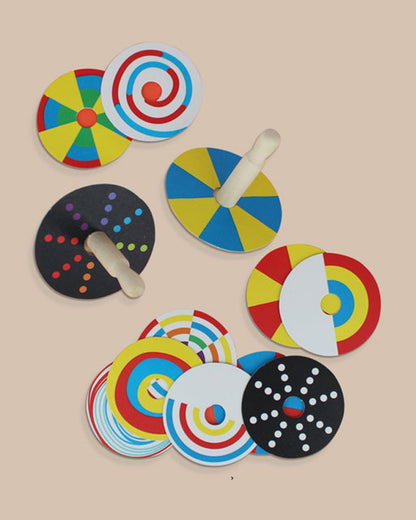 Shumee Wooden Spin Tops-Indoor Toy-12 Patterned Discs-Develops Motor Skills-36M+