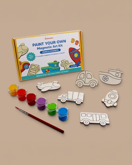 Shumee Vehicle Themed Magnetic Art & Craft Kit-6 Wooden Magnets-Non Toxic Paint-6Y+