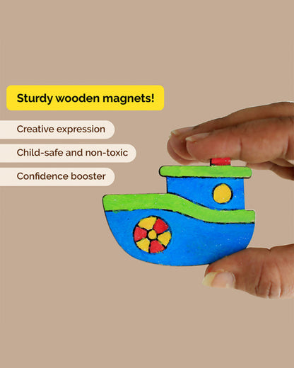 Shumee Vehicle Themed Magnetic Art & Craft Kit-6 Wooden Magnets-Non Toxic Paint-6Y+