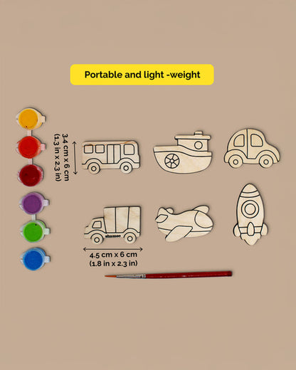 Shumee Vehicle Themed Magnetic Art & Craft Kit-6 Wooden Magnets-Non Toxic Paint-6Y+