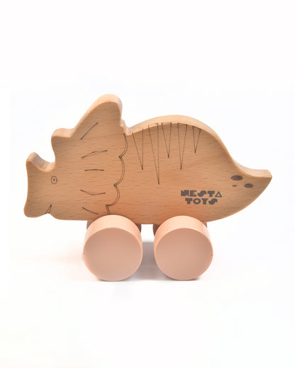 Nesta Toys Wooden Dinosaur Car-Push & Pull Toy-Enhances Motor Skills-6M+
