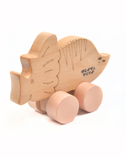 Nesta Toys Wooden Dinosaur Car-Push & Pull Toy-Enhances Motor Skills-6M+