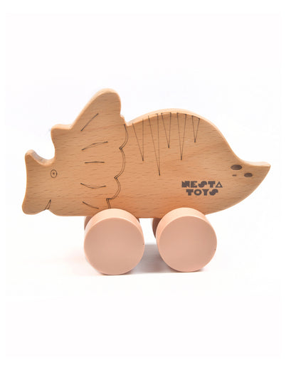 Nesta Toys Wooden Dinosaur Car-Push & Pull Toy-Enhances Motor Skills-6M+