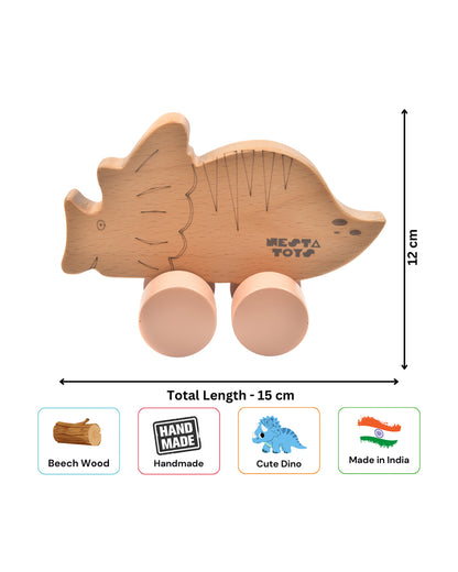Nesta Toys Wooden Dinosaur Car-Push & Pull Toy-Enhances Motor Skills-6M+