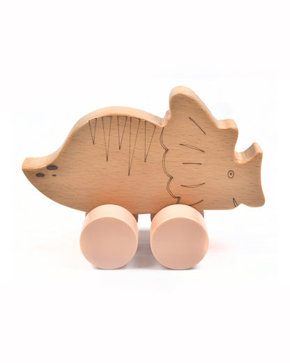 Nesta Toys Wooden Dinosaur Car-Push & Pull Toy-Enhances Motor Skills-6M+