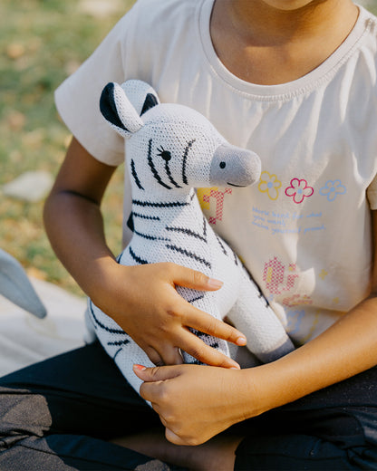 Nesta Toys Zippy The Zebra-Knitted Cotton Soft Toy-Encourages Imaginative Play-0M+