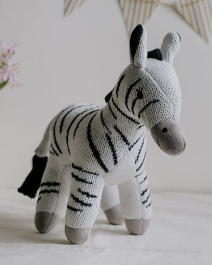 Nesta Toys Zippy The Zebra-Knitted Cotton Soft Toy-Encourages Imaginative Play-0M+