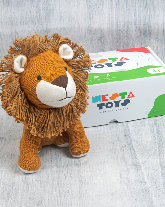Nesta Toys Leo The Lion-Knitted Cotton Soft Toy-Encourages Imaginative Play-0M+