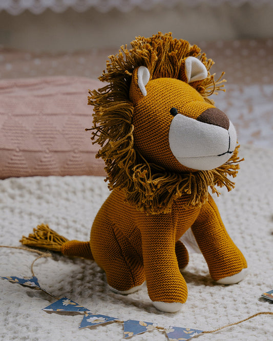 Nesta Toys Leo The Lion-Knitted Cotton Soft Toy-Encourages Imaginative Play-0M+